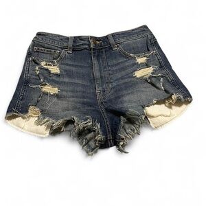 Hollister Blue Distressed Jean Shorts Raw Hem